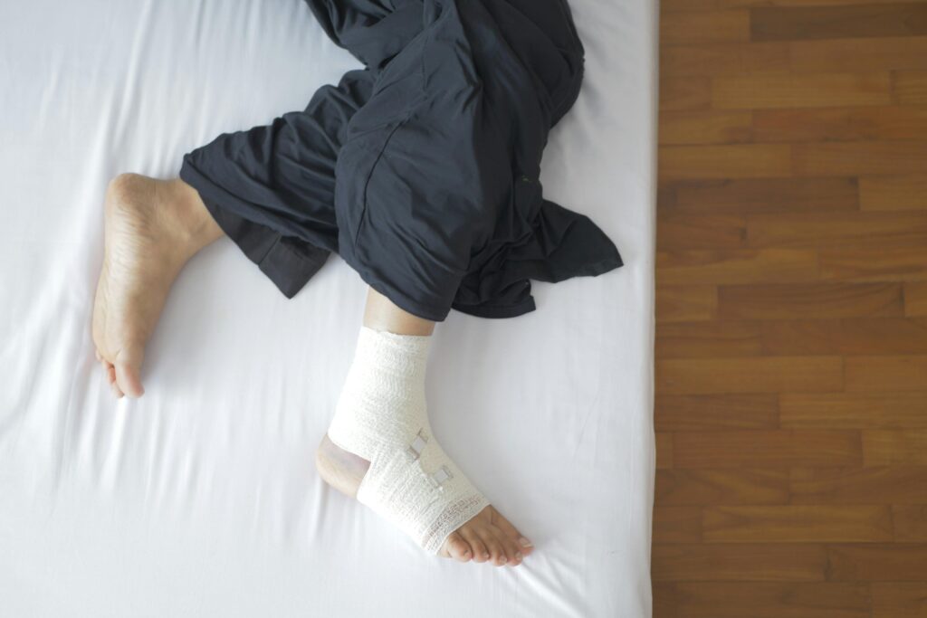 a foot in a bandage